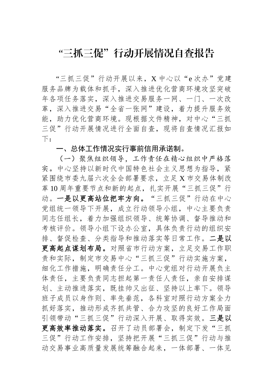 “三抓三促”行动开展情况自查报告.docx_第1页