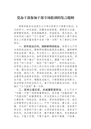 党办干部参加干部专项轮训的发言提纲.docx
