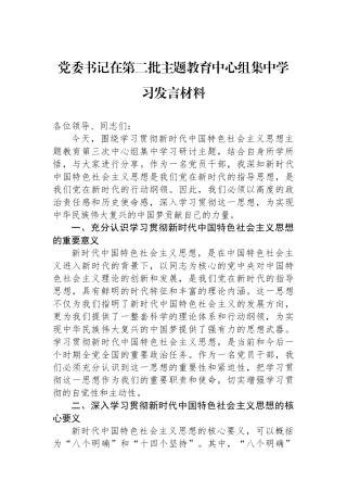 党委书记在第二批主题教育中心组集中学习发言材料.docx