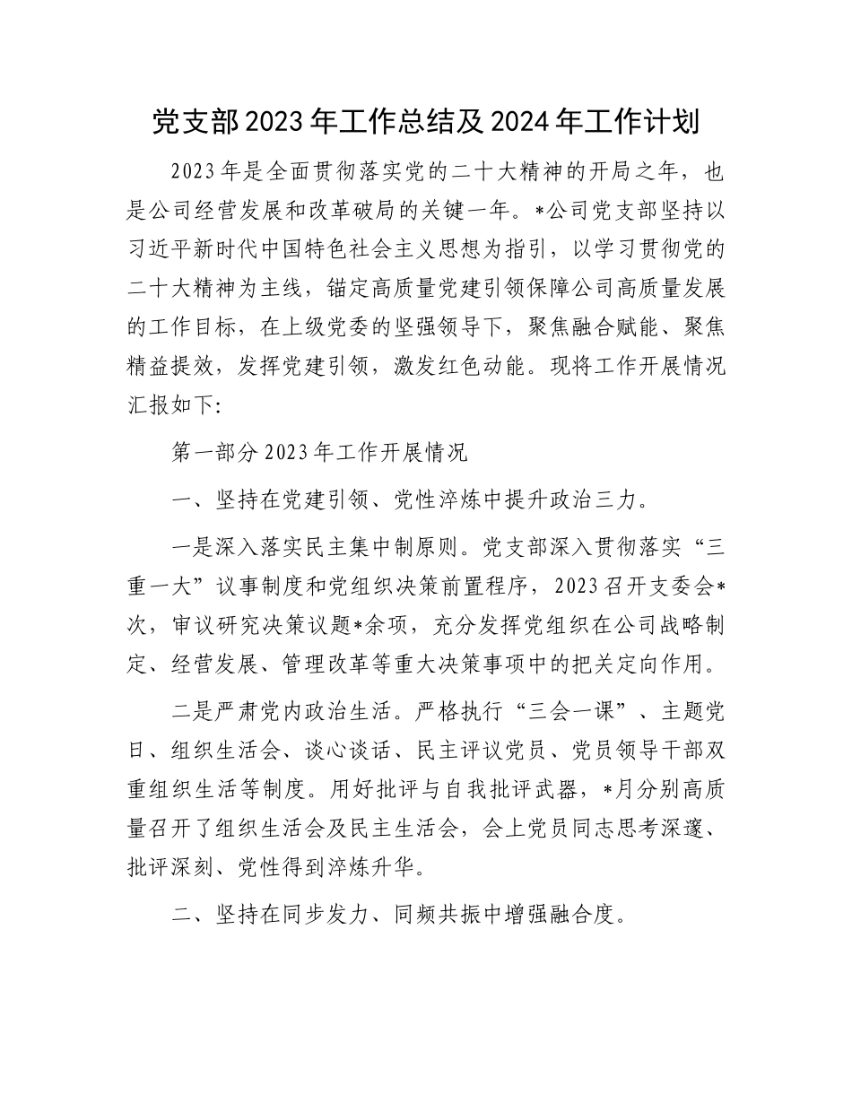 党支部2023年工作总结及2024年工作计划.docx_第1页