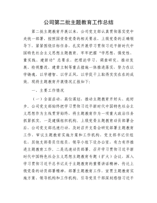 公司第二批主题教育工作总结.docx