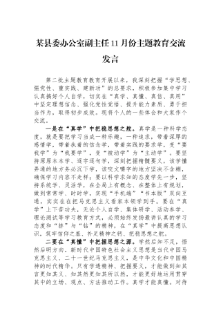 某县委办公室副主任11月份主题教育交流发言.docx