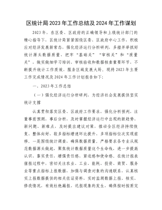区统计局2023年工作总结及2024年工作谋划.docx