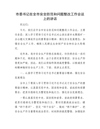 市委书记在全市安全防范和问题整改工作会议上的讲话.docx