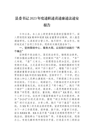 县委书记2023年度述职述责述廉述法述安报告.docx
