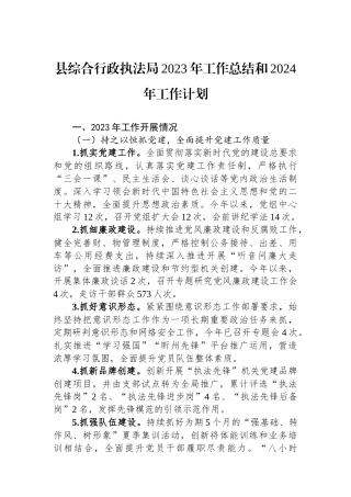 县综合行政执法局2023年工作总结和2024年工作计划.docx