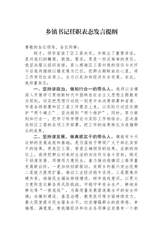 乡镇书记任职表态发言提纲.docx