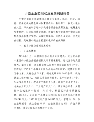 小微企业园现状及发展调研报告.docx