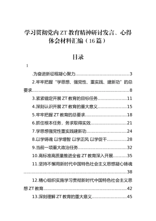 学习贯彻党内主题教育精神研讨发言、心得体会材料汇编（16篇）.docx