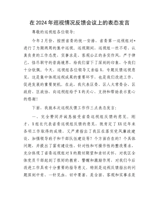 在2024年巡视情况反馈会议上的表态发言.docx