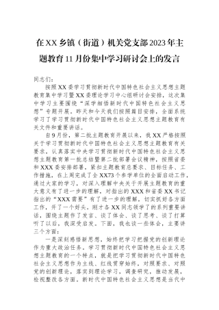 在XX乡镇（街道）机关党支部2023年主题教育11月份集中学习研讨会上的发言.docx