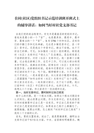 在村(社区)党组织书记示范培训班开班式上的辅导讲话：如何当好村社党支部书记.docx