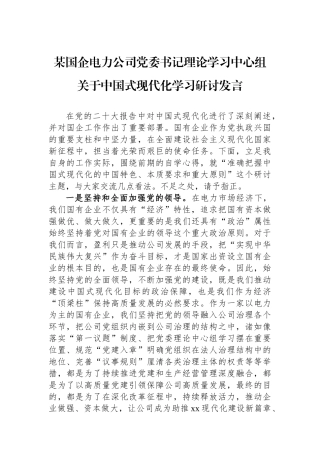 某国企电力公司党委书记理论学习中心组关于中国式现代化学习研讨发言(1).docx