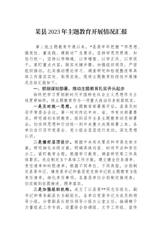 某县2023年主题教育开展情况汇报.docx