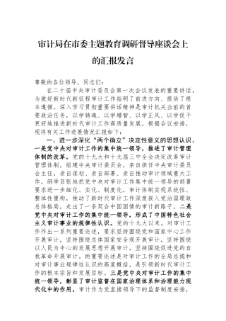 审计局在市委主题教育调研督导座谈会上的汇报发言.docx