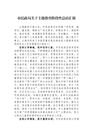 市民政局关于主题教育阶段性总结汇报.docx