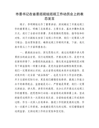 市委书记在省委巡视组巡视工作动员会上的表态发言.docx
