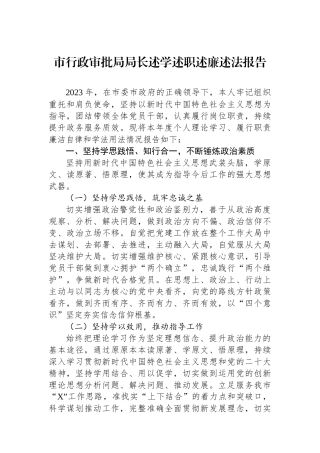 市行政审批局局长述学述职述廉述法报告.docx