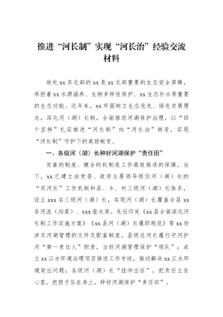 推进“河长制”实现“河长治”经验交流材料.docx