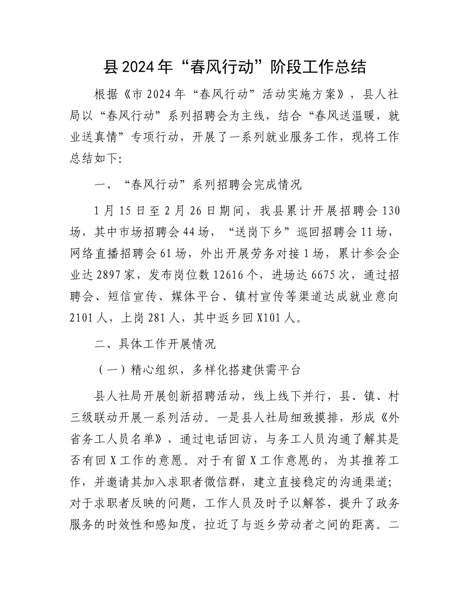 县2024年“春风行动”阶段工作总结.docx_第1页