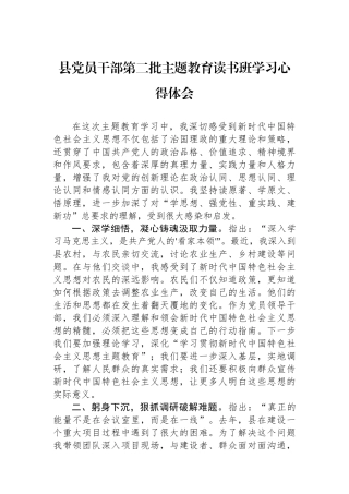 县党员干部第二批主题教育读书班学习心得体会.docx