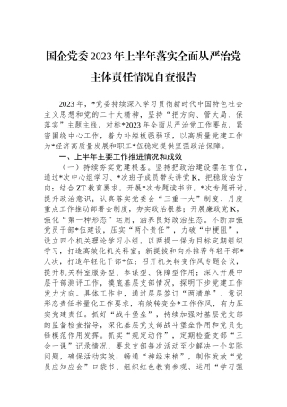 国企党委2023年上半年落实全面从严治党主体责任情况自查报告.docx