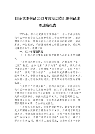 国企党委书记2023年度基层党组织书记述职述廉报告.docx