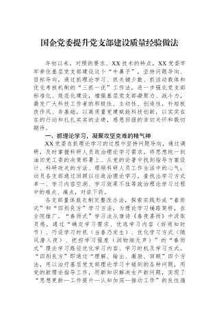 国企党委提升党支部建设质量经验做法.docx