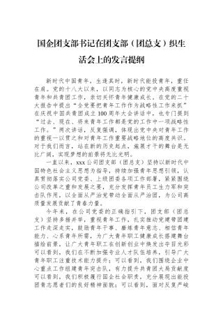 国企团支部书记在团支部（团总支）织生活会上的发言提纲.docx