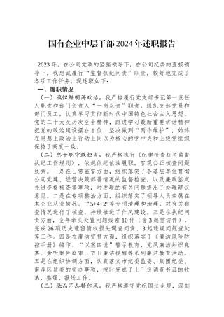 国有企业中层干部2024年述职报告.docx