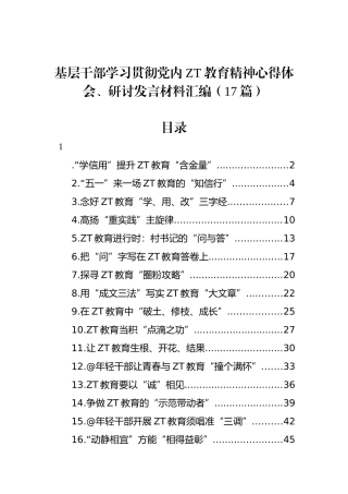 基层干部学习贯彻党内主题教育精神心得体会、研讨发言材料汇编（17篇）.docx
