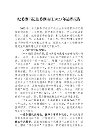 纪委副书记监委副主任2023年述职报告.docx