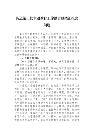 街道第二批主题教育工作报告总结汇报含问题.docx