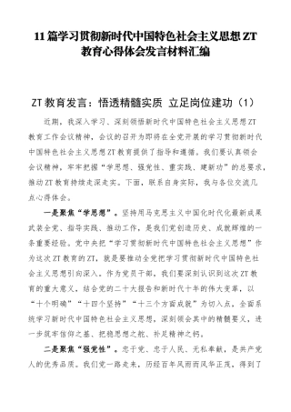11篇学习贯彻新时代中国特色社会主义思想主题教育心得体会发言材料汇编.docx