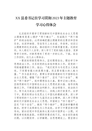 XX县委书记在学习贯彻2023年主题教育学习心得体会.docx