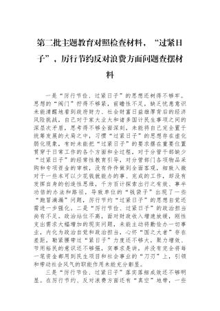 第二批主题教育对照检查材料，“过紧日子”，厉行节约反对浪费方面问题查摆材料.docx