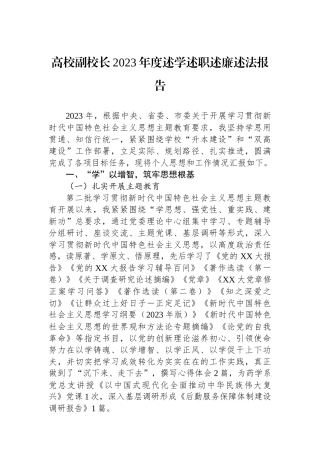 高校副校长2023年度述学述职述廉述法报告.docx