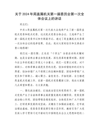 关于2024年局直属机关第一届委员会第一次全体会议上的讲话.docx