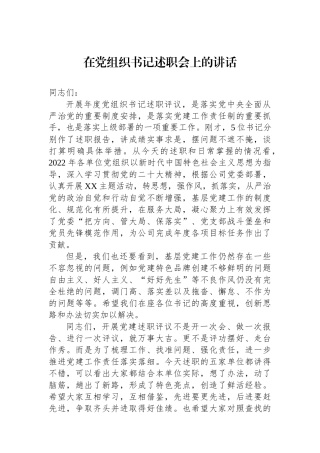 在党组织书记述职会上的讲话.docx