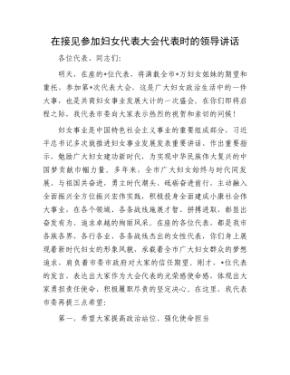 在接见参加妇女代表大会代表时的领导讲话.docx