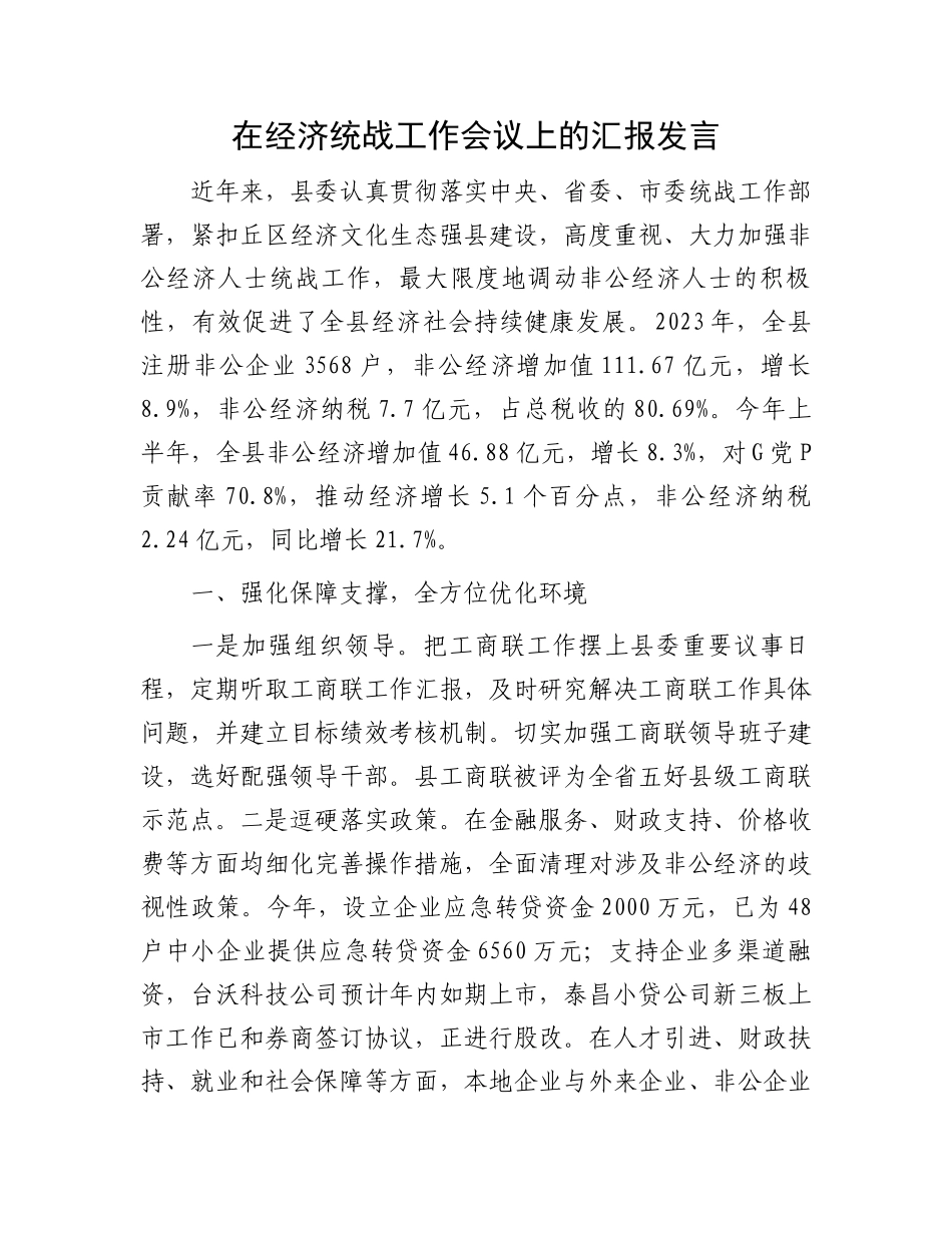 在经济统战工作会议上的汇报发言.docx_第1页