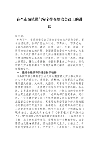在全市城镇燃气安全排查整治会议上的讲话.docx