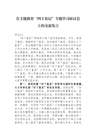 在主题教育“四下基层”专题学习研讨会上的交流发言.docx