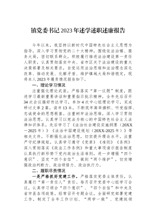 镇党委书记2023年述学述职述廉报告.docx