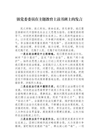 镇党委委员在主题教育上读书班上的发言.docx