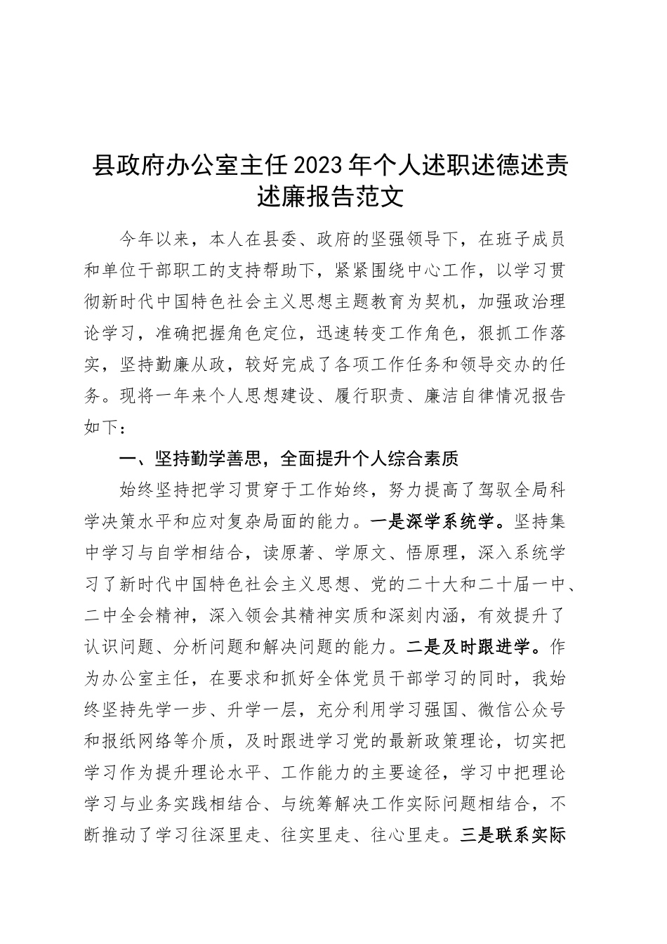 政府办公室主任2023年个人述职述德述责述廉报告工作总结汇报政.docx_第1页