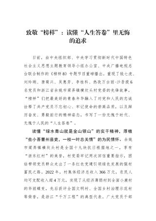 致敬“榜样”：读懂“人生答卷”里无悔的追求.docx