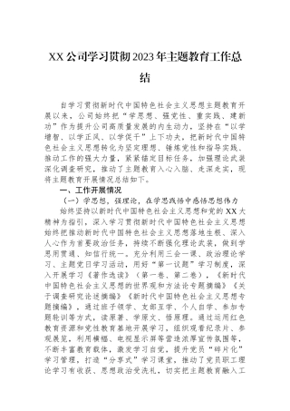 XX公司学习贯彻2023年主题教育工作总结.docx