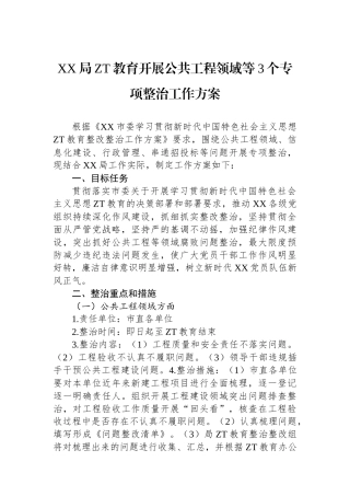 XX局主题教育开展公共工程领域等3个专项整治工作方案.docx