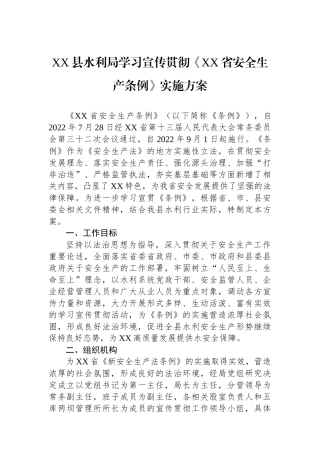 XX县水利局学习宣传贯彻《XX省安全生产条例》实施方案.docx